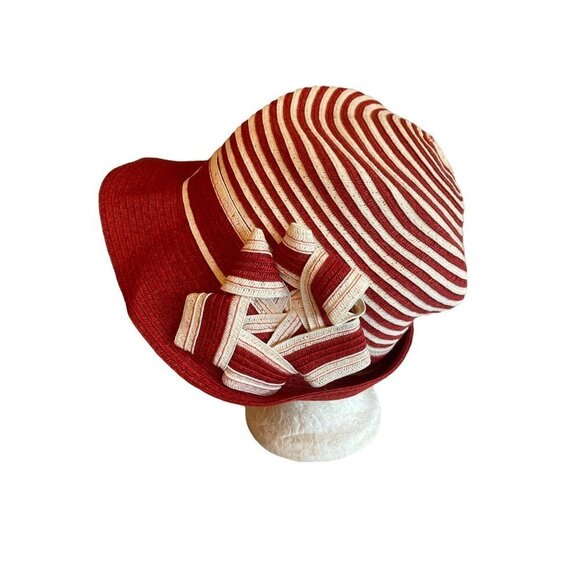 unbranded Accessories - Red Cream Striped Paper Natural Sun Hat